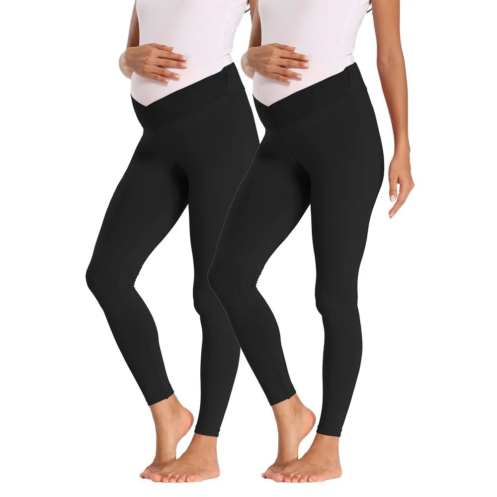 Foucome Women's Black Maternity Legging Under Belly Super Soft Support XL